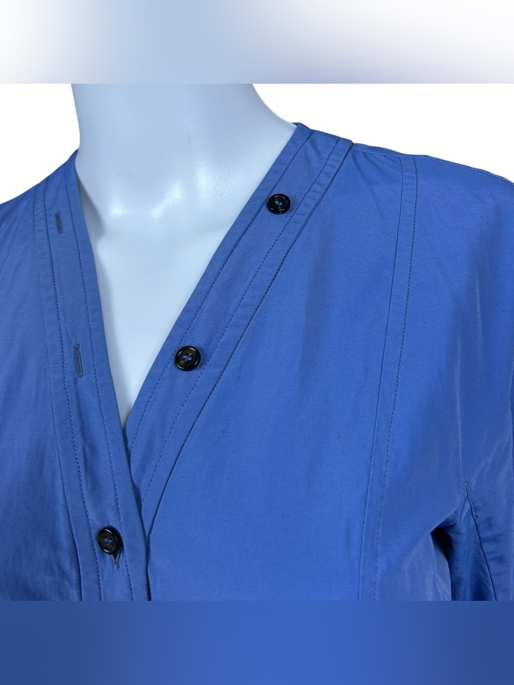 ’S MaxMara Belted Midi Shirt Dress Size 6 Blue Pockets Button Front Preppy - Picture 7 of 16